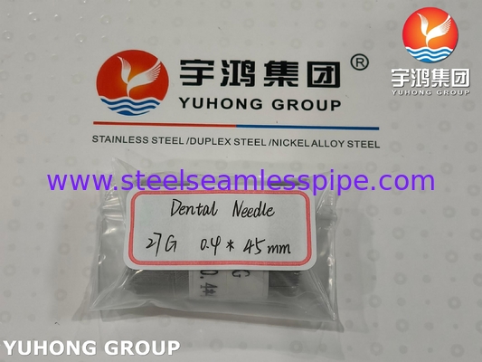 ISO9626, 27G 0.4*45MM, स्टेनलेस स्टील मेडिकल डेंटल सुई ट्यूब, बेवलेड पॉइंट