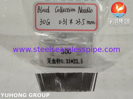 ISO9626 SUS304 30G 0.31*23.5MM नमूना परीक्षण के लिए मेडिकल सॉलिड बेवेलेड ब्लड लैंसेट