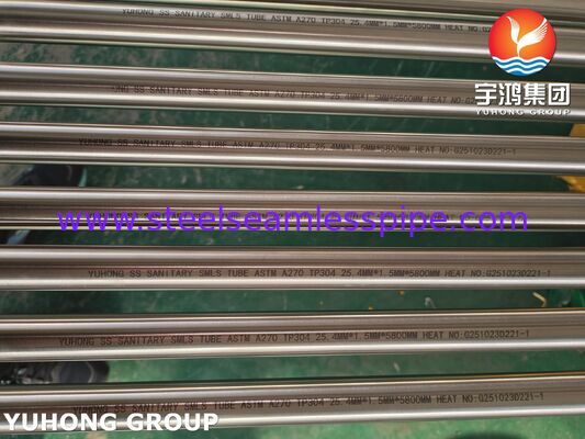 ASTM A270 TP304 खाद्य प्रसंस्करण के लिए स्टेनलेस स्टील ब्राइट एनील्ड सीमलेस सैनिटरी ट्यूब
