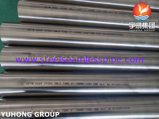 इवेपोरेटर के लिए ब्राइट एनील्ड ASTM A269 TP304 स्टेनलेस स्टील सीमलेस ट्यूब्स 4" 18BWG