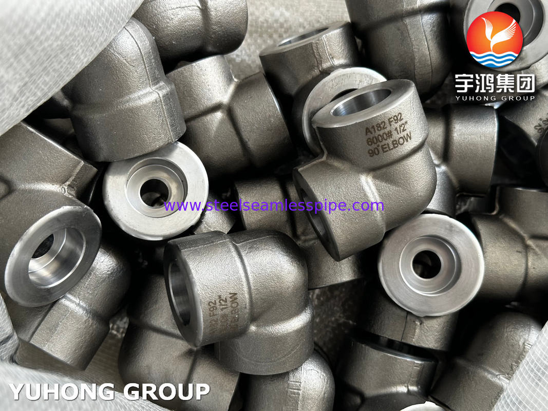 ASTM A182 F92 मिश्र धातु स्टील 90° कोहनी 6000# उच्च दबाव फोर्ज पाइप फिटिंग