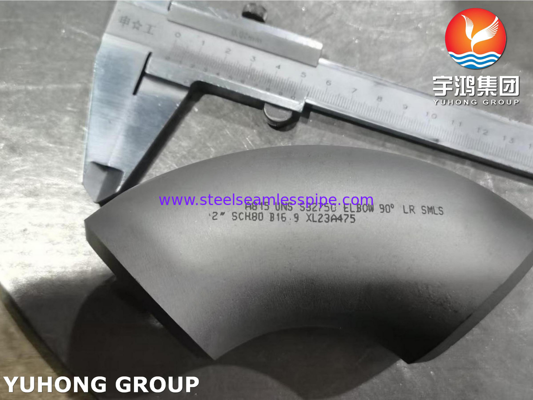 ASTM A815 S32750 डुप्लेक्स स्टेनलेस स्टील फिटिंग कोहनी 90 डिग्री लंबी त्रिज्या बटवेल्ड B16.9