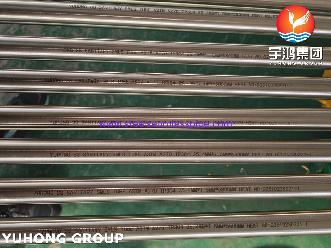 ASTM A270 TP304 खाद्य प्रसंस्करण के लिए स्टेनलेस स्टील ब्राइट एनील्ड सीमलेस सैनिटरी ट्यूब