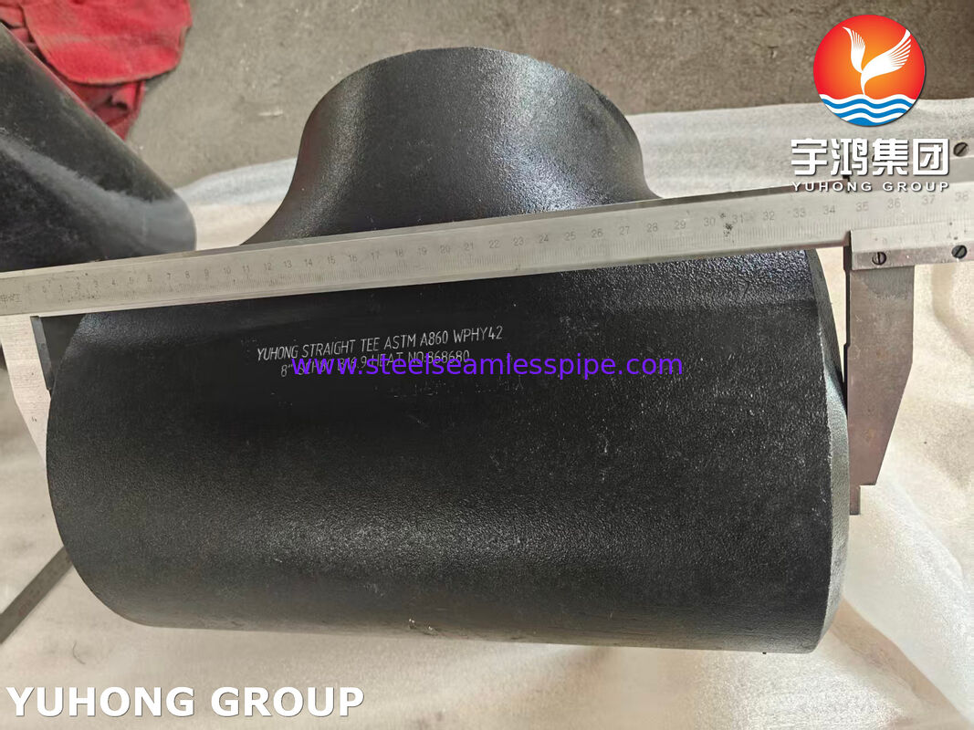 ASTM A860 WPHY 42 कार्बन स्टील स्ट्रेट टी ASME B16.9 स्टील बटवेल्ड पाइप फिटिंग