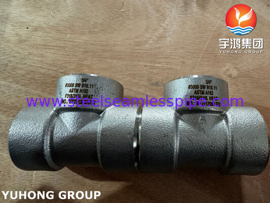 ASTM A182 F316L स्टेनलेस स्टील सॉकेट वेल्ड फिटिंग B16.11 फोल्डेड फिटिंग SW Equal Tee