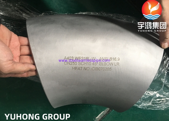 ASME SA403 WP316L बट वेल्ड स्टील फिटिंग 90 ° / 45 ° कोहनी लंबी त्रिज्या